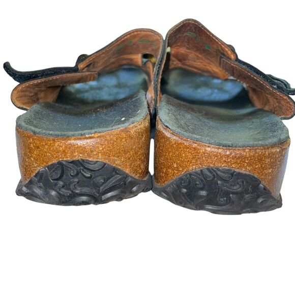 Think! 38/7.5 Mizzi Black Leather Artsy Comfort Slide Sandals Lagenlook - Picture 4 of 7